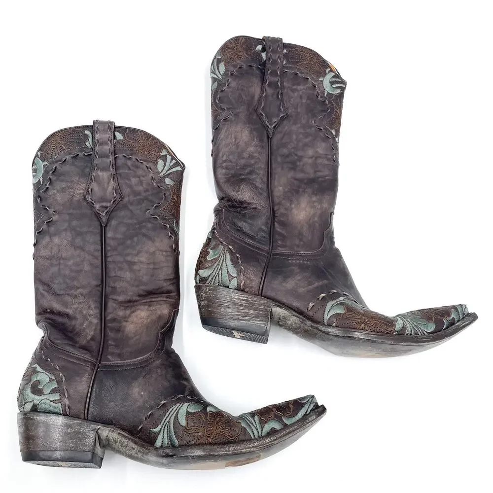 Old Gringo Erin Boots Brown Blue Leather Embroidered Western Cowboy Sz 9 - Picture 3 of 10